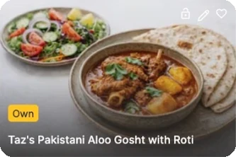 Recipe card from the app: Pakistani aloo gosht with roti