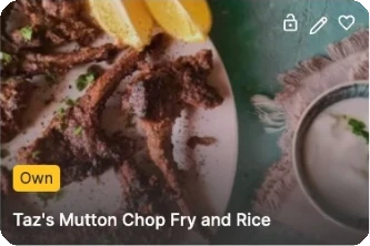 Recipe card from the app: mutton chop fry and rice