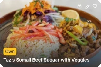 Recipe card from the app: Somali beef suqaar with veggies